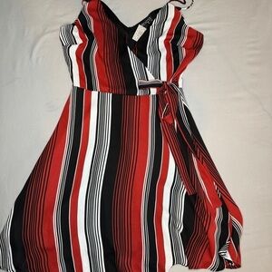 NWT Black and Red Striped V-Neck Dress